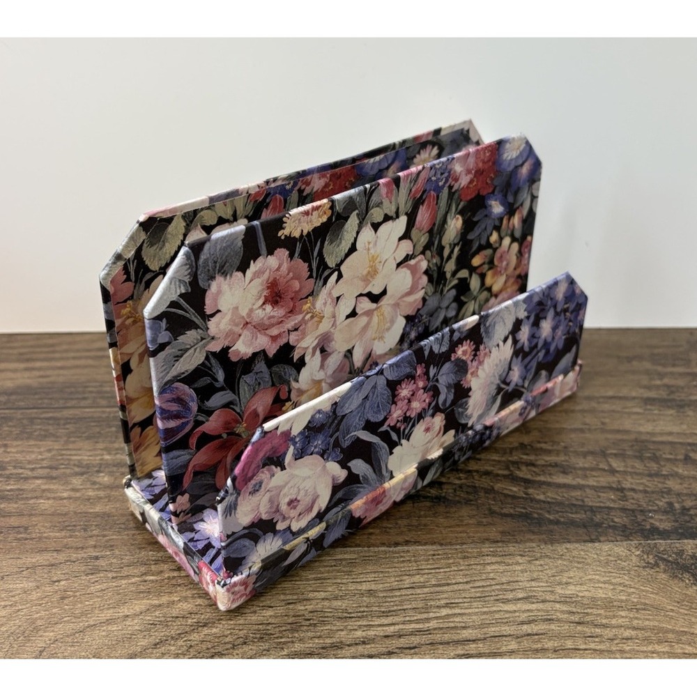 Vintage Floral Wooden Letter Holder 90s Flowers 7.5" X 2.5" X 4.5"